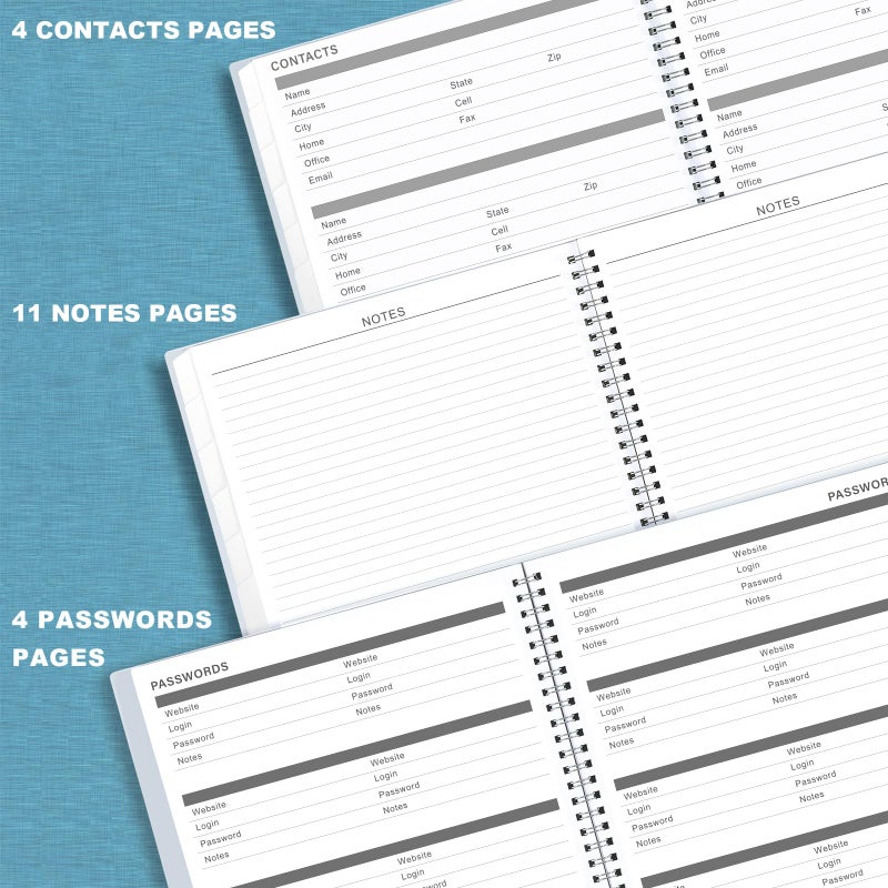 Artfan 2026-2027 Monthly Planner - 2026-2027 Planner/Calendar - JUL 2026 - DEC 2027, 18-Month Planner with Tabs & Pocket & Label, Contacts and Passwords, 9" x 11", Thick Paper, Twin-Wire Binding - Grey by Artfan - Image 4